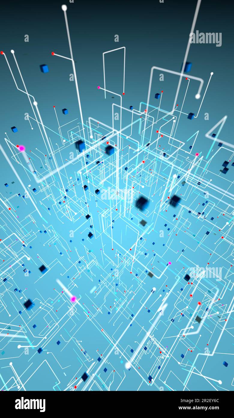Abstrakter Hintergrund von Technologie, Wissenschaft und Cloud Computer.3d Illustration.Binärcode Konzept Muster und Big Data Struktur. Stockfoto
