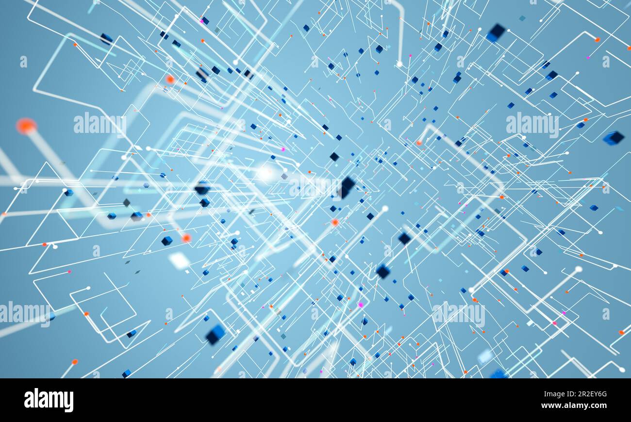 Abstrakter Hintergrund von Technologie, Wissenschaft und Cloud Computer.3d Illustration.Binärcode Konzept Muster und Big Data Struktur. Stockfoto