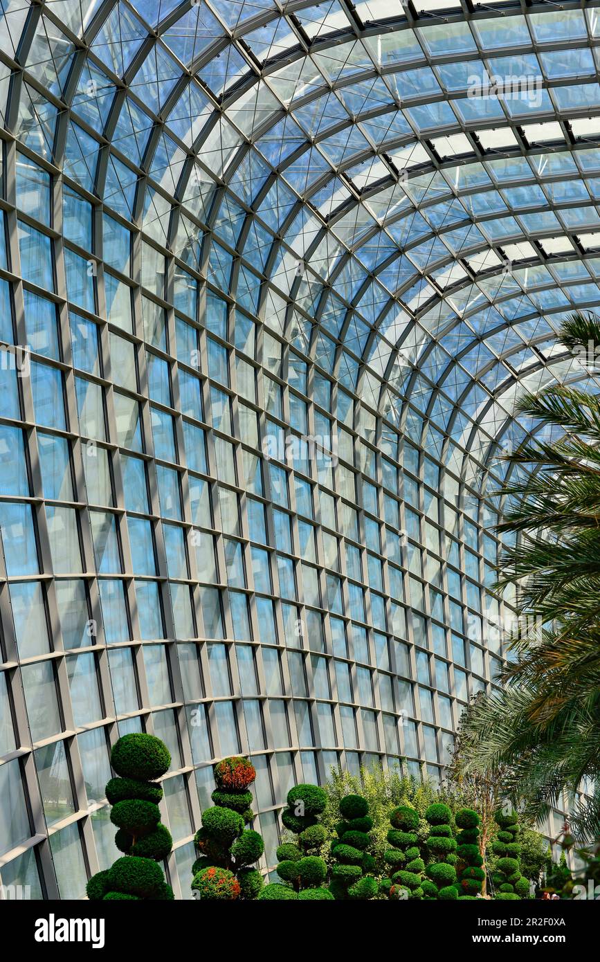 Aufwändige Architektur der Halle des Gewächshauses, Gardens by the Bay, Singapur Stockfoto