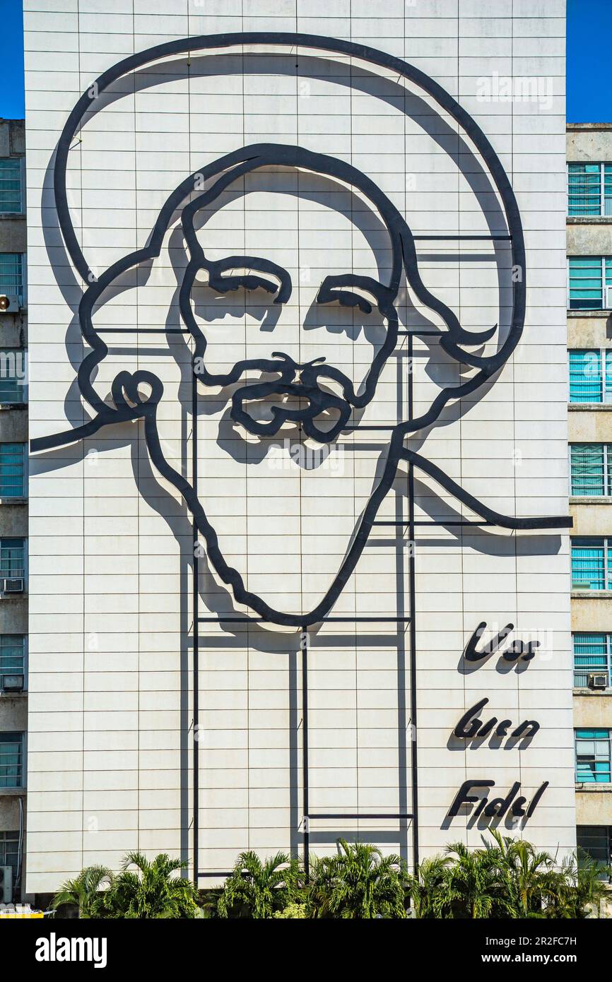 Fidel Castro Outline im Haus an der "Plaza de la Revolucion" in Havanna, Kuba Stockfoto