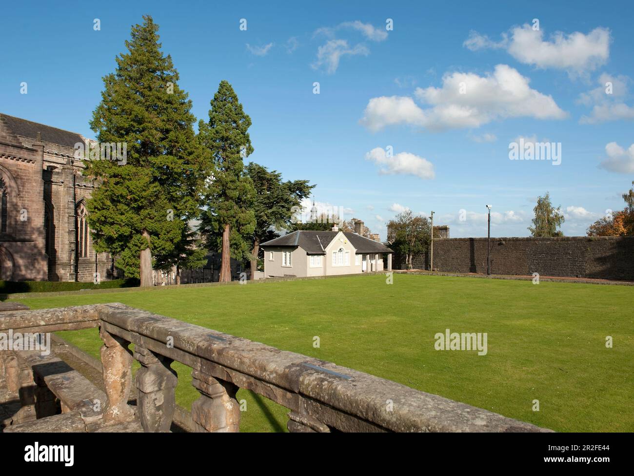 Das historische Old Stirling Green Rasenbowling Green in Stirling, Schottland, Großbritannien Stockfoto