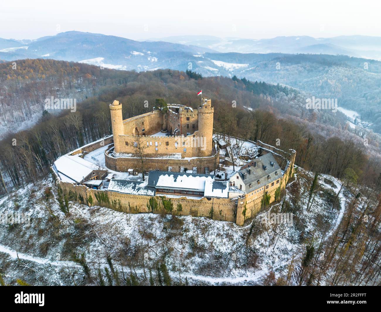 Luftaufnahme, Schloss Auerbach, Bergstraße, Bensheim, Hessen, Deutschland Stockfoto