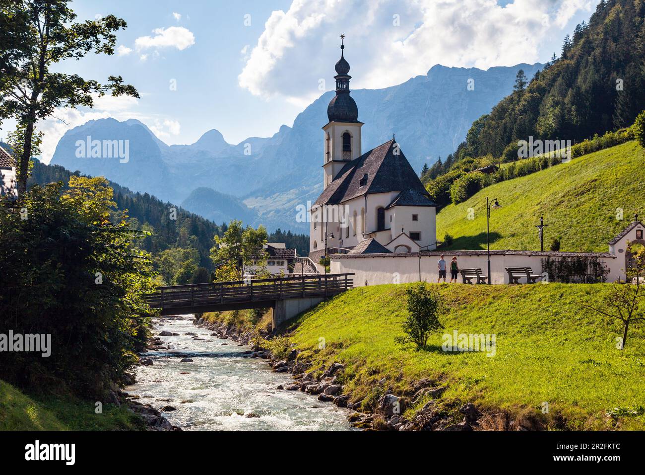 Katholische Kirche St. Sebastian, Ramsau bei Berchtesgaden, Oberbayern, Deutschland Stockfoto