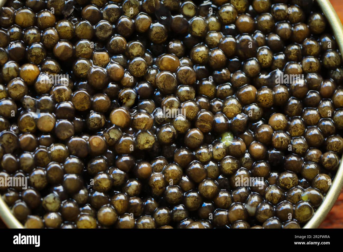 Nahaufnahme von hochwertigem, echtem, natürlichem, schwarzem Kaviar Stockfoto