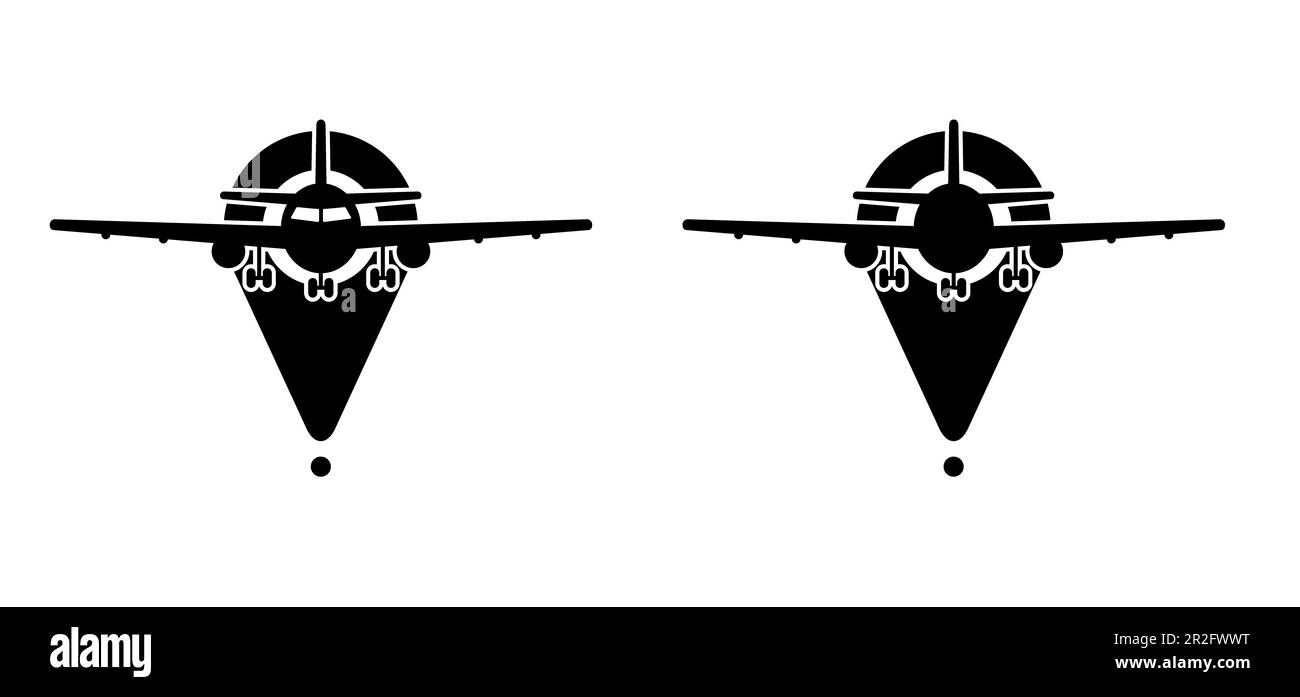 Fliegender Flugzeuglinienweg. Flugzeug starten, Flugroute mit Startpunkt. Vektorflugzeug-Zeichen. Positionszeiger. Ortung, Urlaub, Urlaub. T Stockfoto