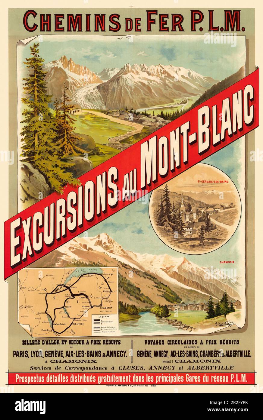 Chemins de fer P.L.M. Ausflüge au Mont-Blanc von F. Hugo d'Alesi (1849-1906) bearbeitet Stockfoto