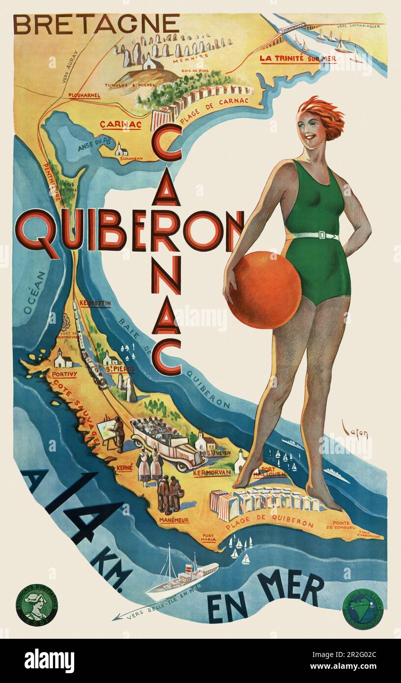 Carnac. Quiberon. Chemins de fer de l'Etat. Réseau de la mer et du tourisme by Laton (Datum unbekannt). Poster wurde 1930 in Frankreich veröffentlicht. Stockfoto