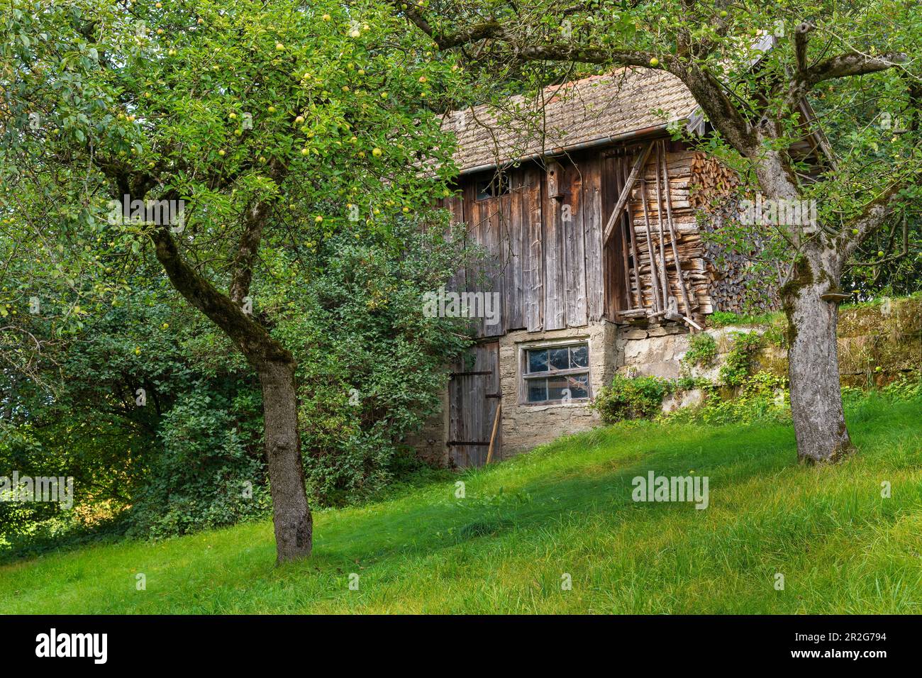 Alte Hütte in Huglfing, Oberbayern, Bayern, Deutschland Stockfoto