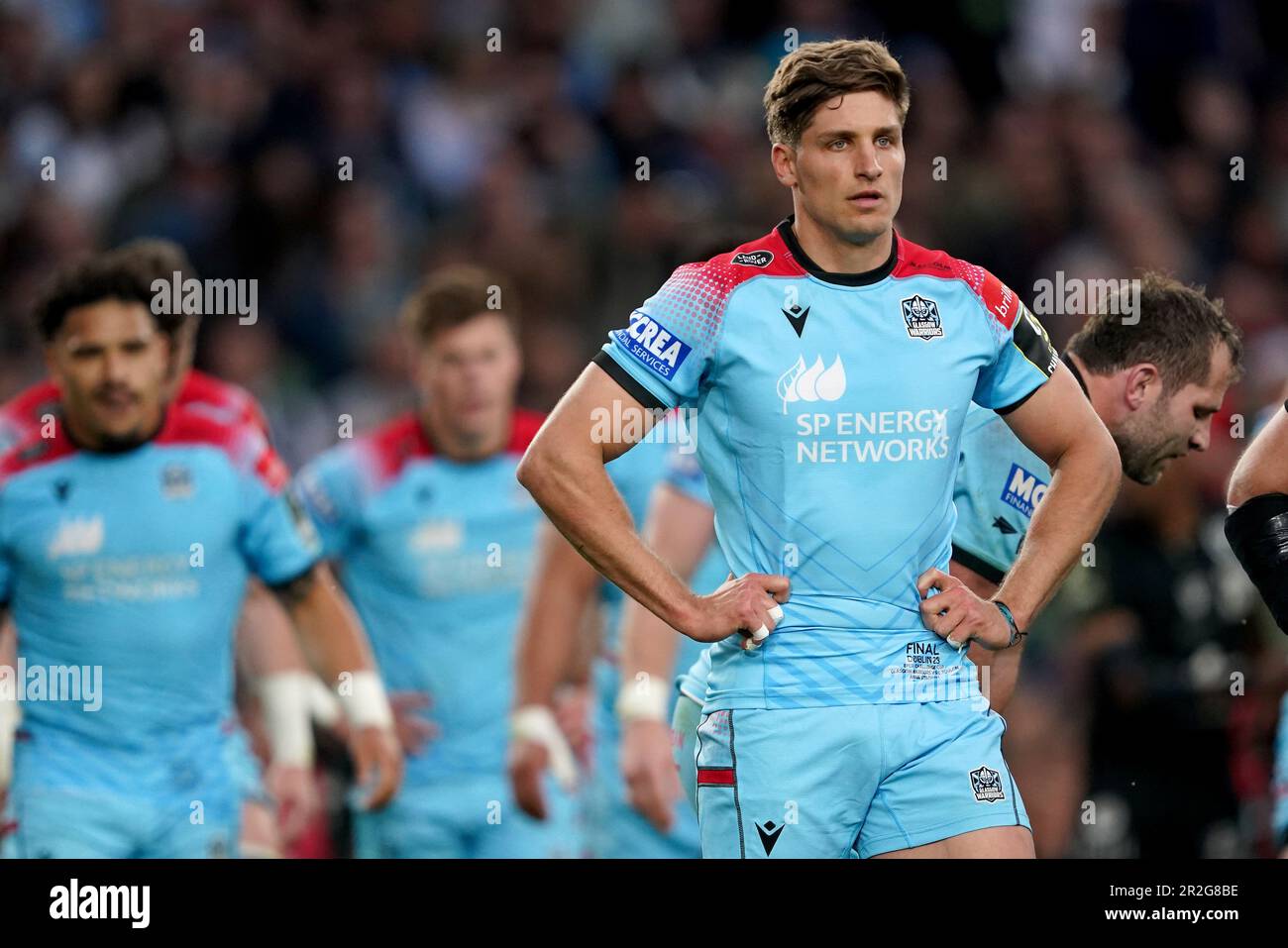 Domingo Miotti der Glasgow Warriors erscheint deprimiert, nachdem Toulon während des ECPR Challenge Cup-Finales im Aviva-Stadion in Dublin, Irland, seinen dritten Versuch erzielt hat. Foto: Freitag, 19. Mai 2023. Stockfoto
