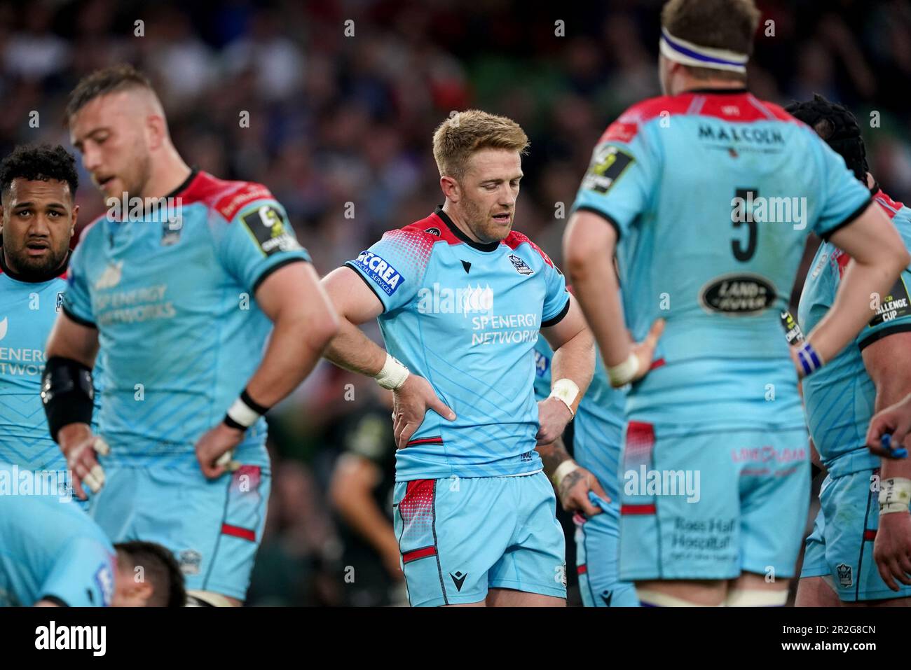 Kyle Steyn von Glasgow Warriors erscheint deprimiert, nachdem Toulon seinen dritten Versuch während des ECPR Challenge Cup-Finales im Aviva-Stadion in Dublin, Irland, erzielt hat. Foto: Freitag, 19. Mai 2023. Stockfoto