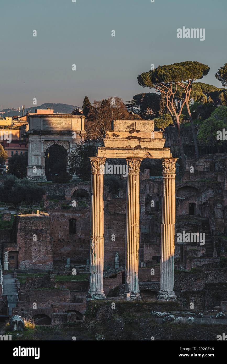 Blick auf das antike Forum vom Kapitolshügel, Rom, Latium, Italien, Europa Stockfoto