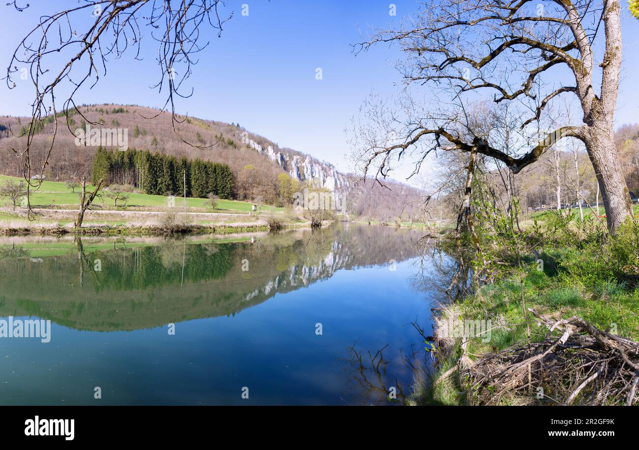 Donautal bei Neumühle, Hausen im Tal, Naturpark Obere Donau im Schwäbischen Jura, Baden-Württemberg, Deutschland Stockfoto