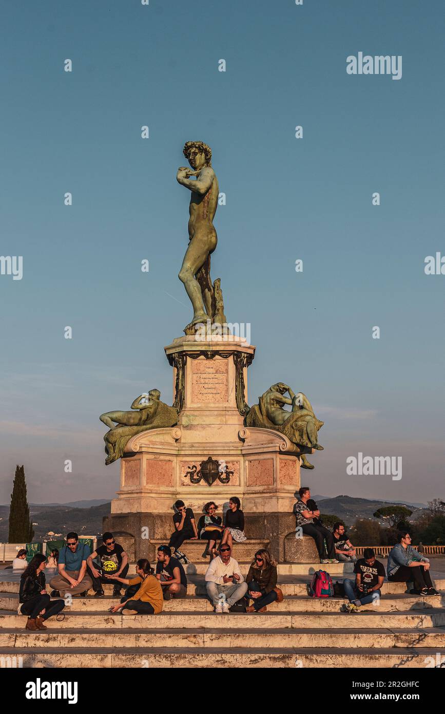 Statue des David von Michelangelo, Piazzale Michelangelo, Florenz, Toskana, Italien, Europa Stockfoto