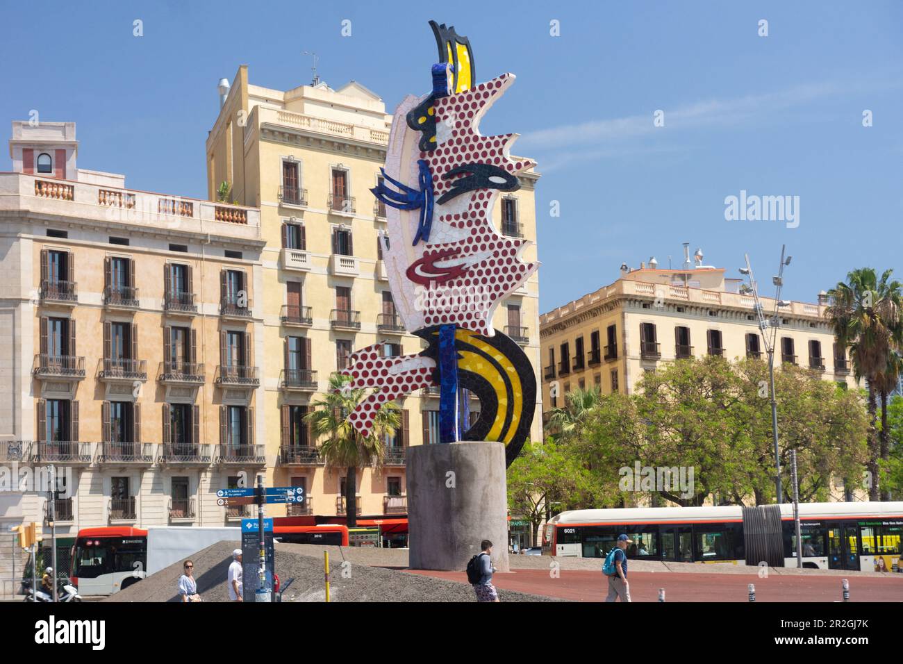 Lichtenstein-Skulptur für die Olympischen Sommerspiele 92 in Barcelona, Spanien. Mit dem Titel "der Kopf von Barcelona". Stockfoto