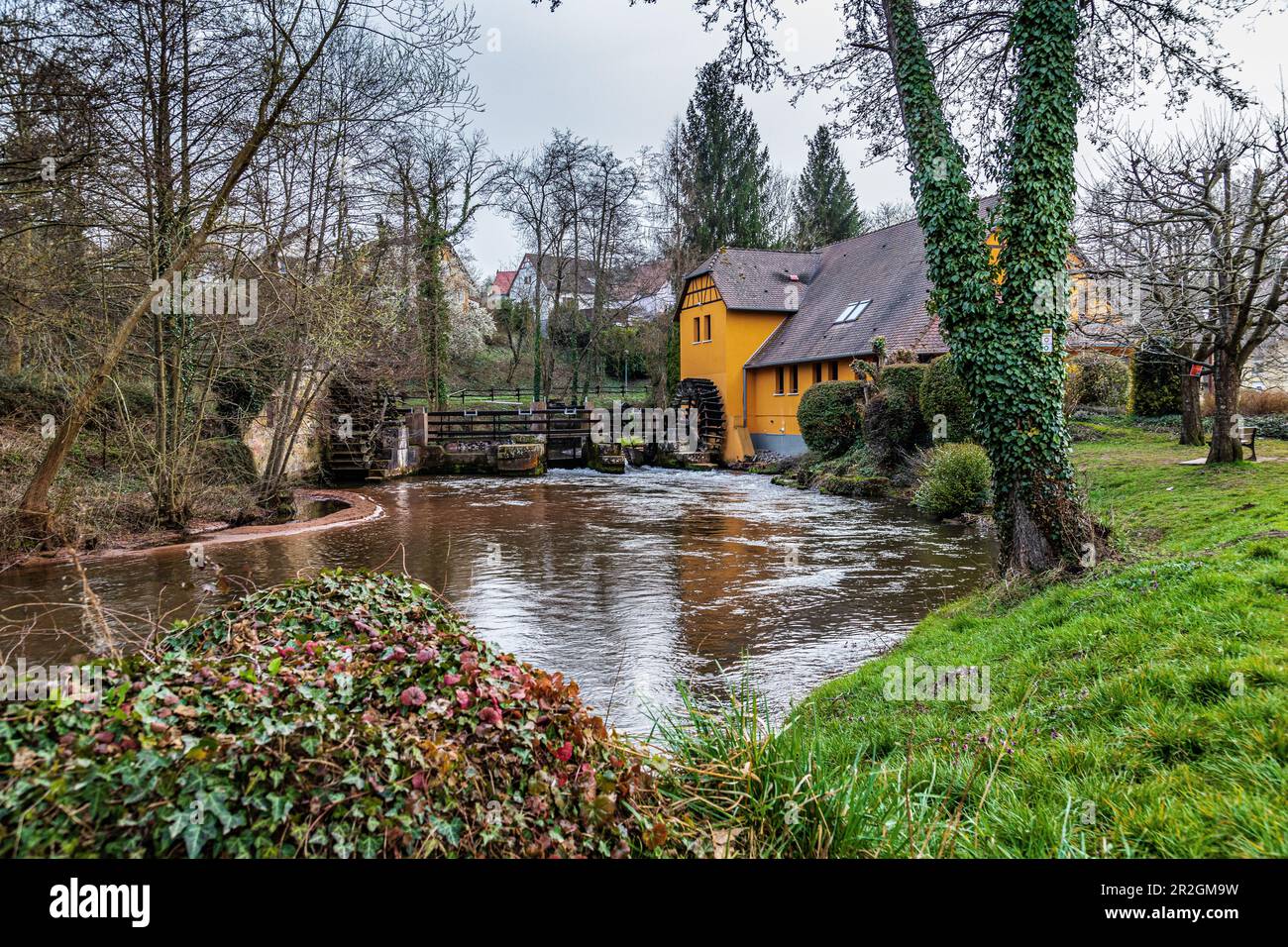 Blick auf Lauter und Wassermühle, Wissenbourg, Elsass, Bas Rhine, Grand Est, Frankreich, Europa Stockfoto