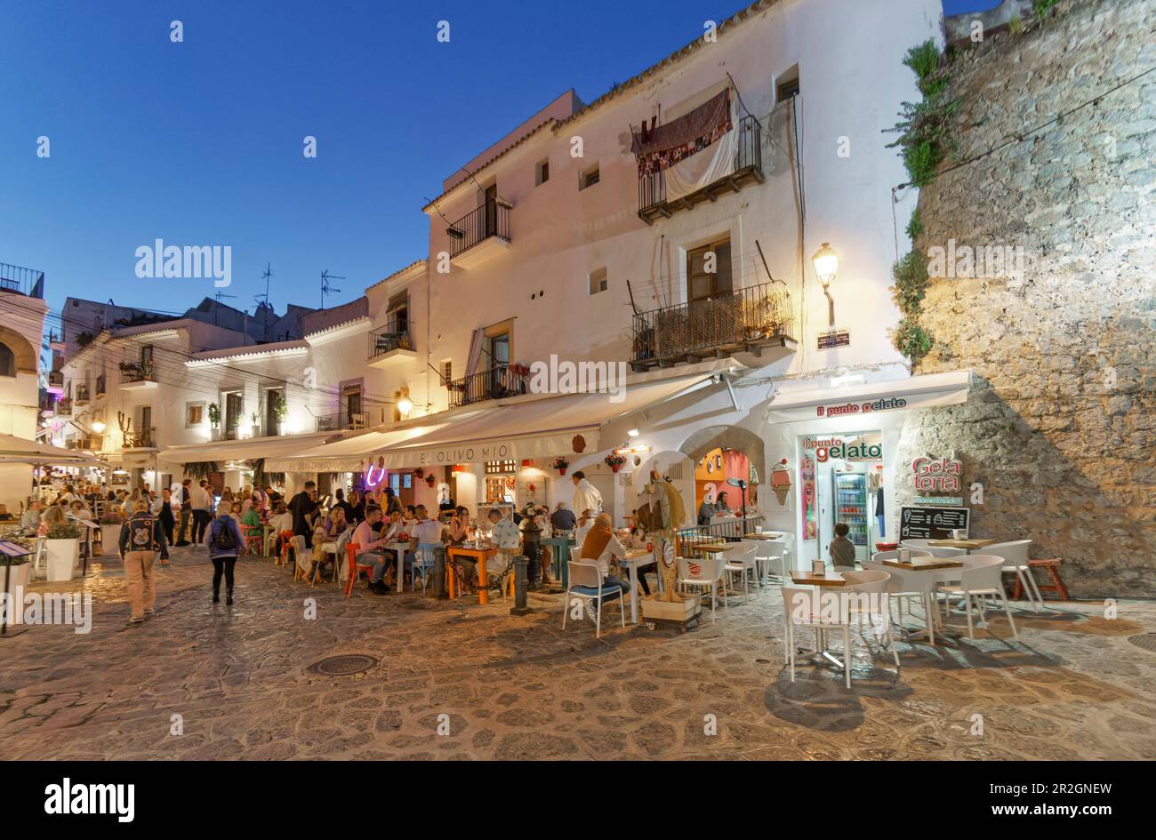 Dalt Vila, Ibiza-Stadt, UNESCO-Weltkulturerbe, historische Altstadt, El Olivo Mio Restaurant, Eivissa, Ibiza, Pitiusas, Balearen, Insel, Spa Stockfoto