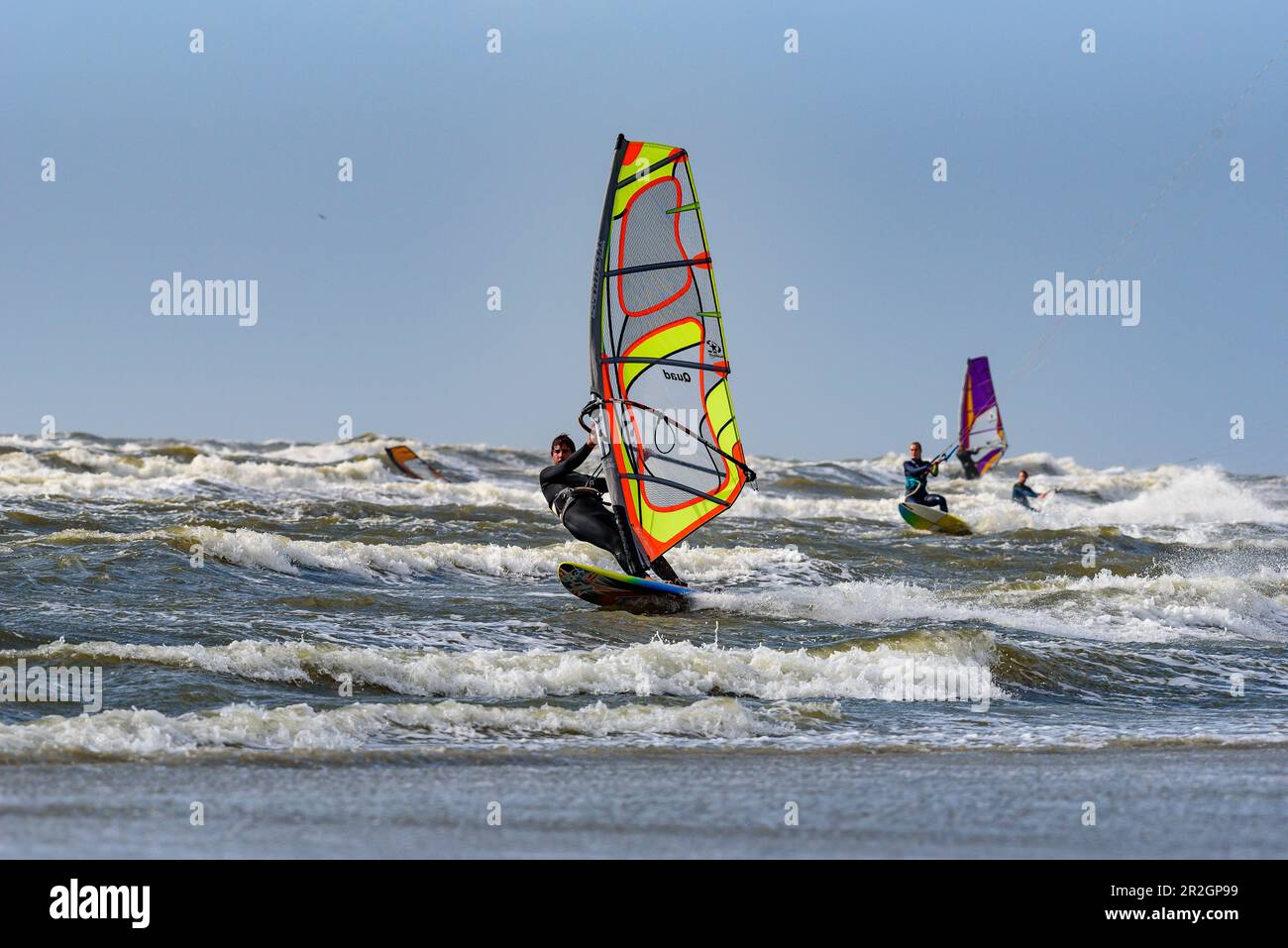 Surfer am weitläufigen Strand im Ording, St. Peter Ording, Nordfriesland, Nordseeküste, Schleswig Holstein, Deutschland, Europa Stockfoto