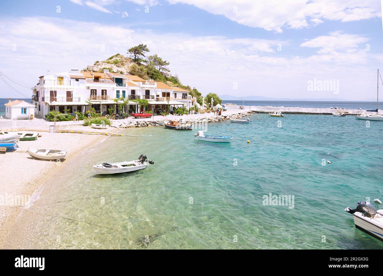 Kokkari, Altstadt mit Hafen auf der Insel Samos in Griechenland Stockfoto