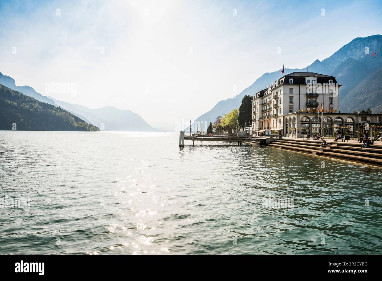 Hotel am See, Seehotel Waldstätterhof, Brunnen, Vierwaldstättersee, Kanton Schwyz, Die Schweiz Stockfoto