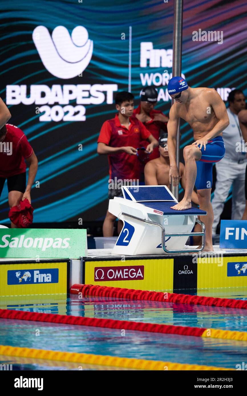 Velimir Stjepanovic (SRB) während der FINA-Weltmeisterschaft 19. in Budapest 2022, Schwimmveranstaltung am 18. Juni 2022 in Budapest, Ungarn Stockfoto