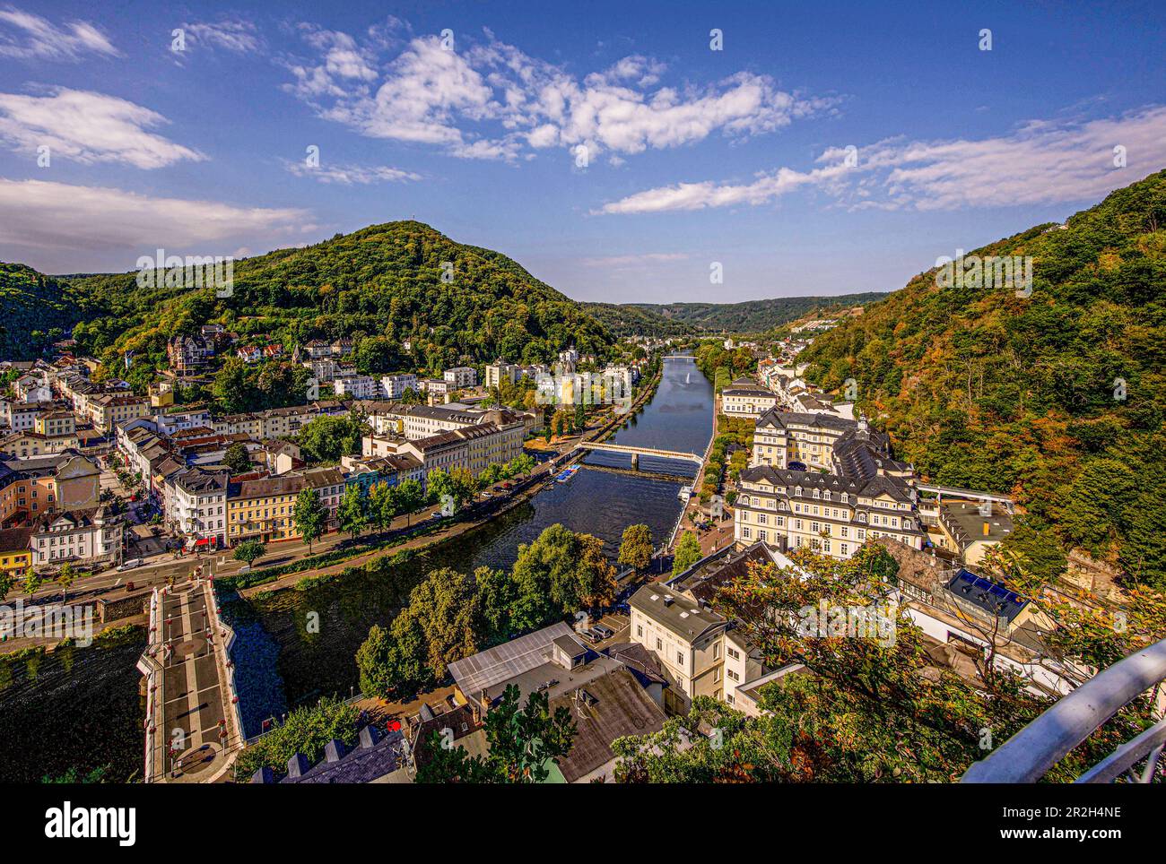 Blick auf Bad Ems und das Lahn-Tal, Rheinland-Pfalz, Deutschland Stockfoto