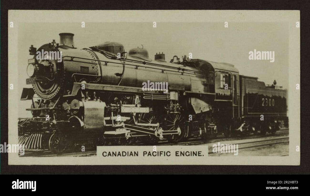 Schwarz-weiße Zigarettenkarte mit der Nummer der Dampflok der Canadian Pacific Railway Ca. 24 1920er, hergestellt von Westminster Tobacco Company Stockfoto