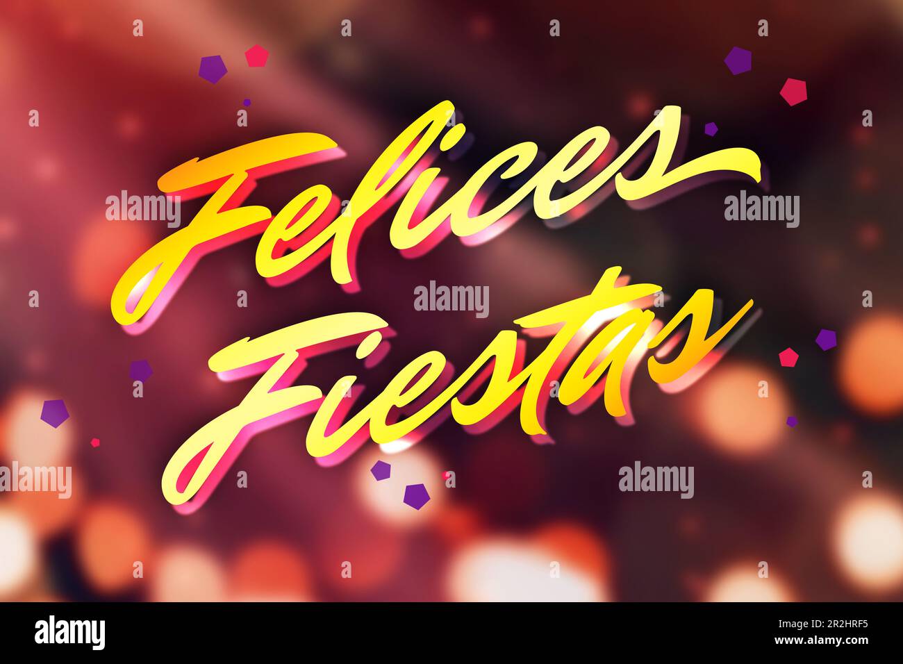 Felices Fiestas. Festliche Grußkarte mit frohen Feiertagswünschen auf Spanisch auf hellem Hintergrund Stockfoto
