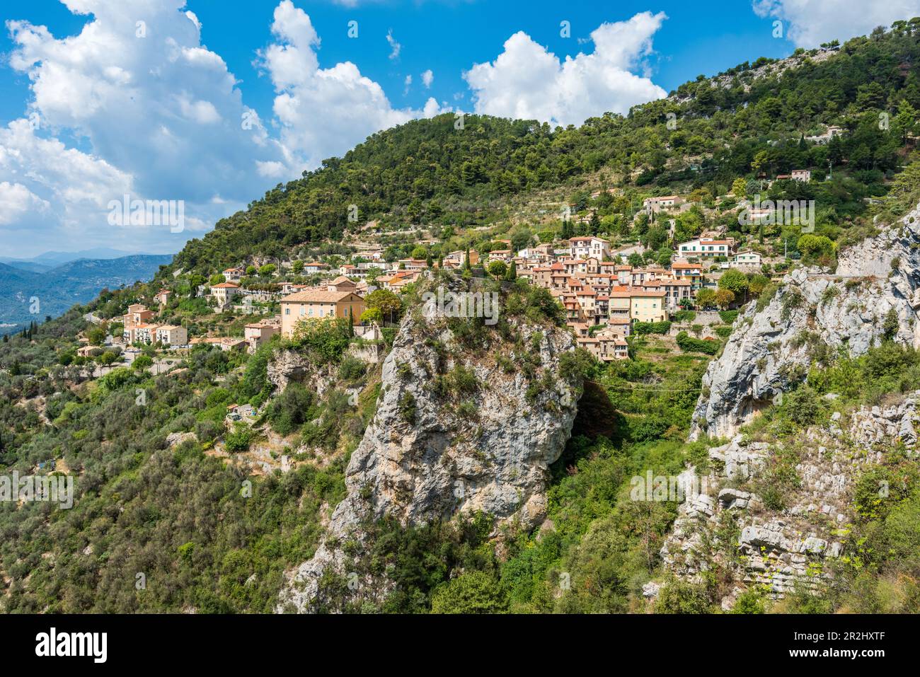 Bergdorf Peille in den französischen Meeresalpen, Provence, Frankreich Stockfoto