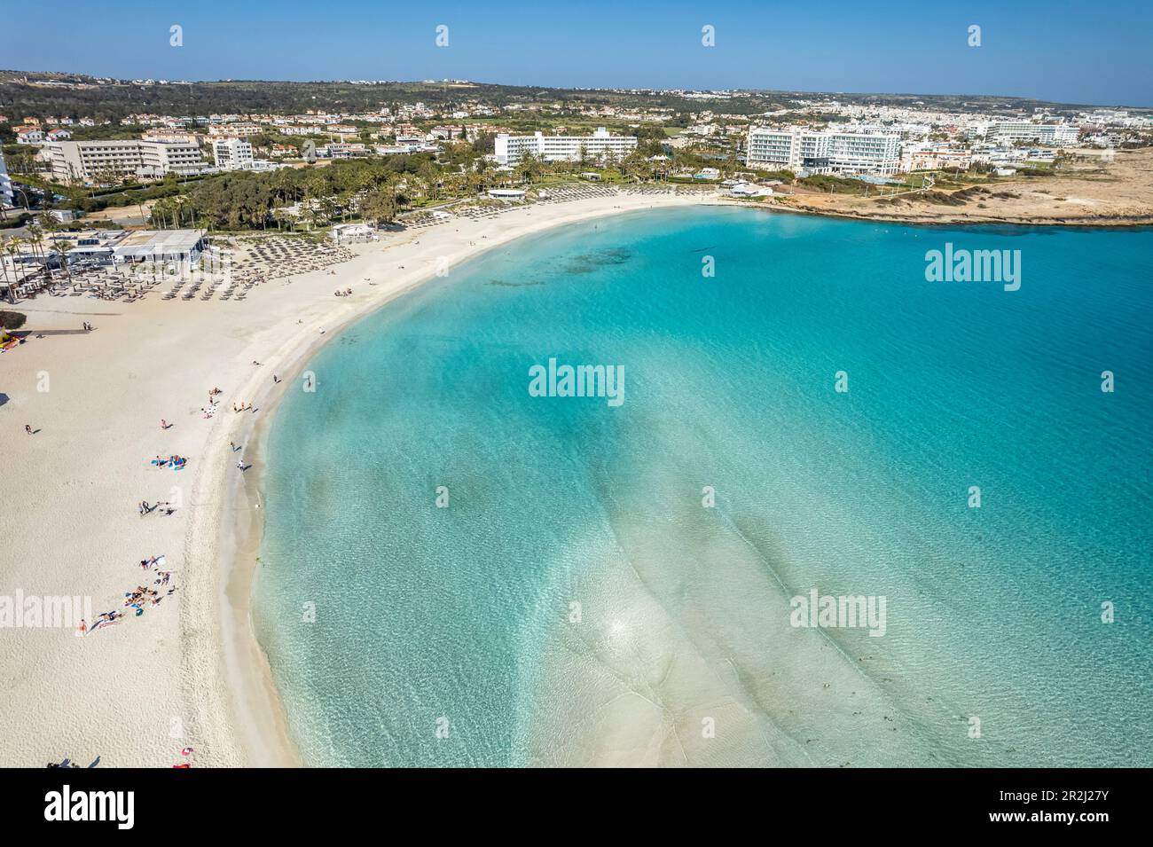 Nissi Beach aus der Luft gesehen, Zypern, Europa Stockfoto