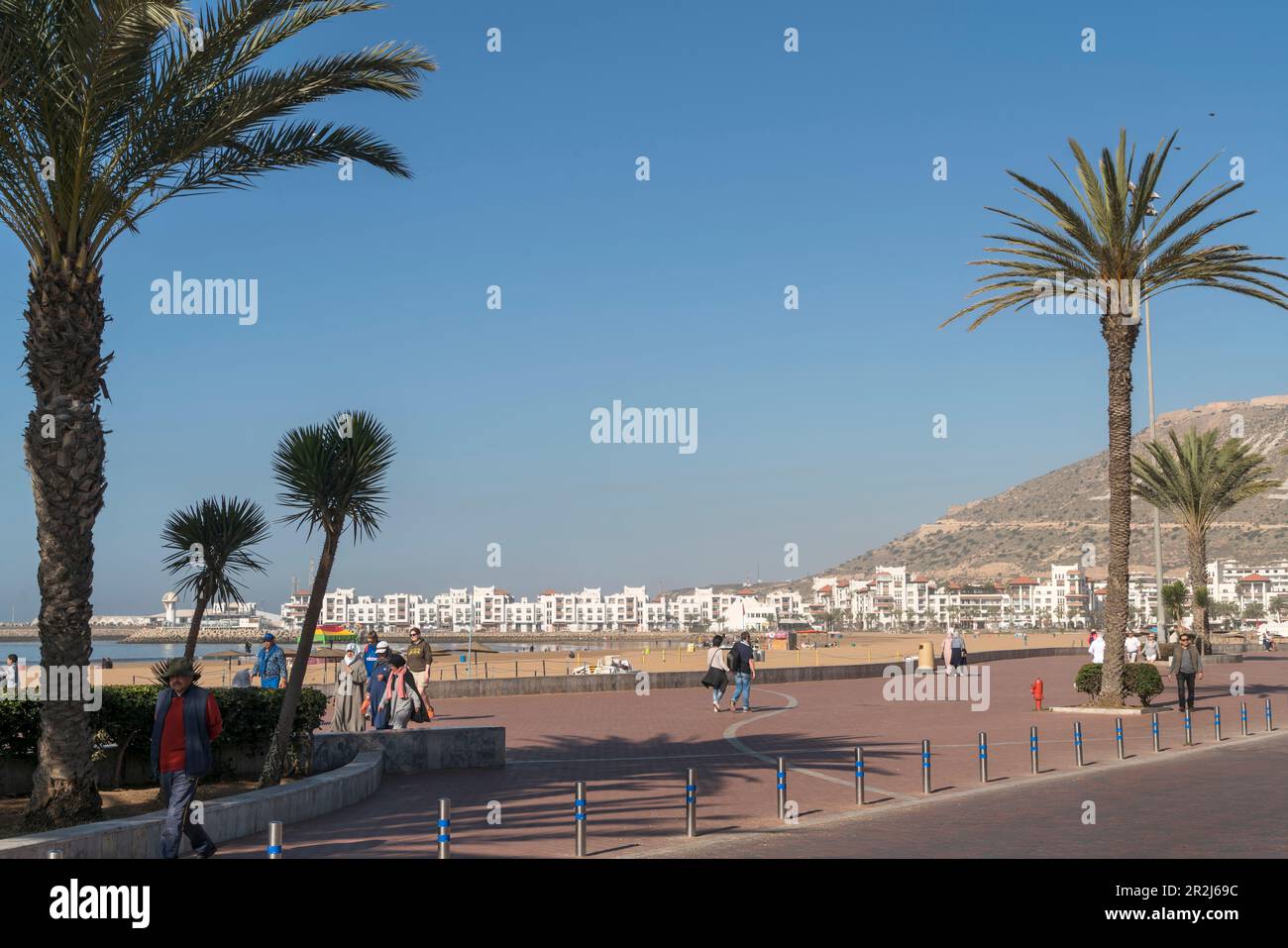Promenade und Strand in Agadir, Königreich Marokko, Afrika Stockfoto