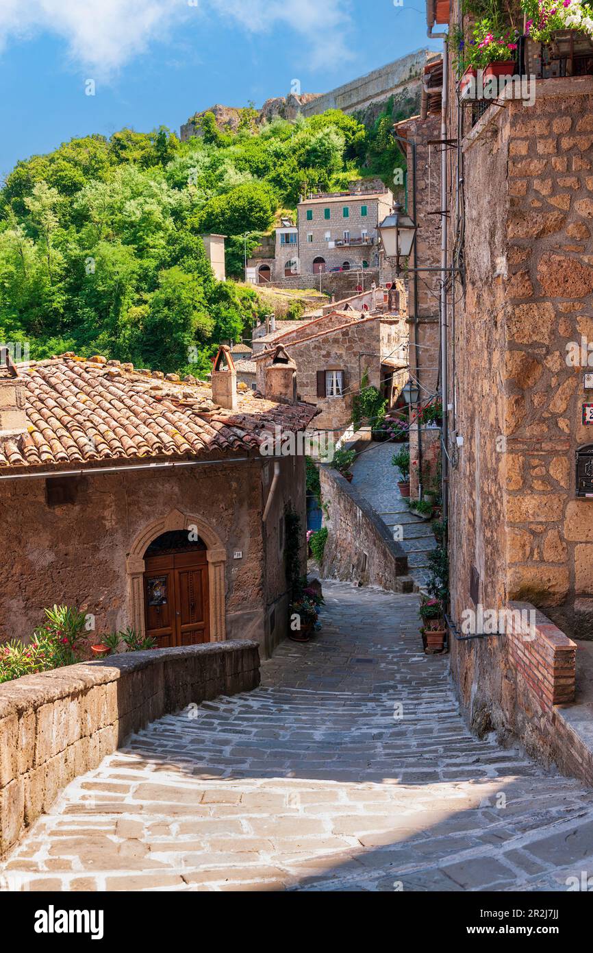 In den malerischen Straßen von Sorano, Provinz Grosseto, Toskana, Italien, Europa Stockfoto