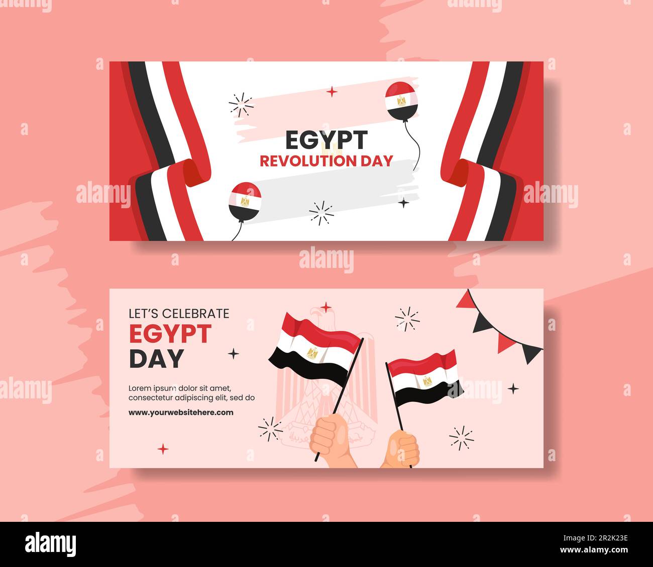 Ägypten Revolution Day Horizontales Banner Cartoon Handgezeichnete Vorlagen Hintergrunddarstellung Stock Vektor