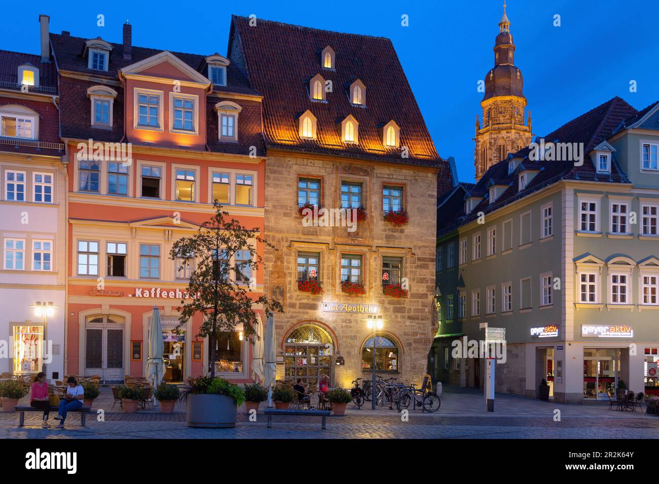 Coburg; Marktplatz; Alte Apotheke, Kirche St. Moriz Stockfoto