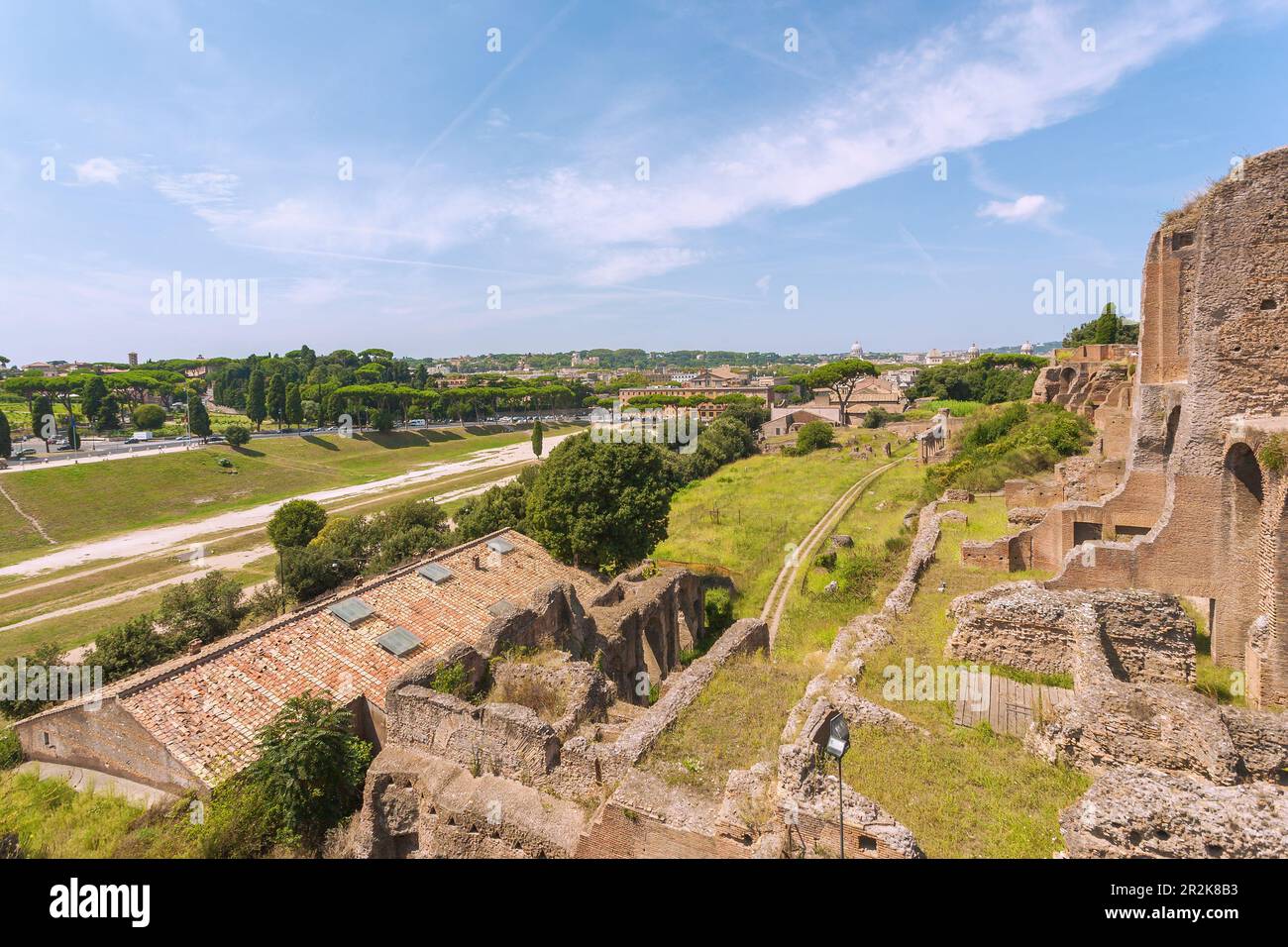 Rom, Palatin, Circus Maximus, Blick von den Thermen des Septimius Severus Stockfoto