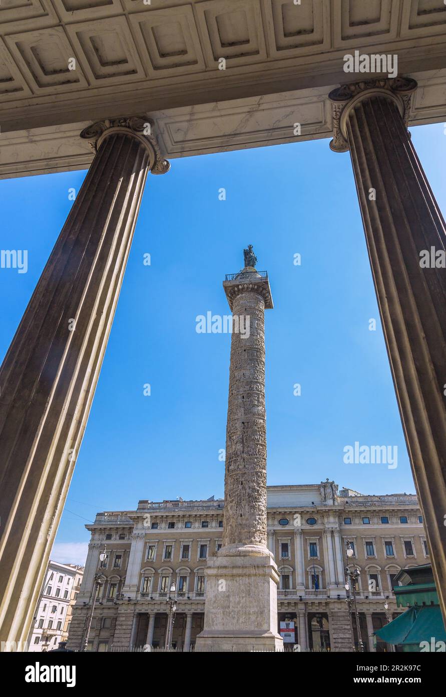 Rom, Piazza Colonna, Ehrensäule für Kaiser Marcus Aurelius Stockfoto