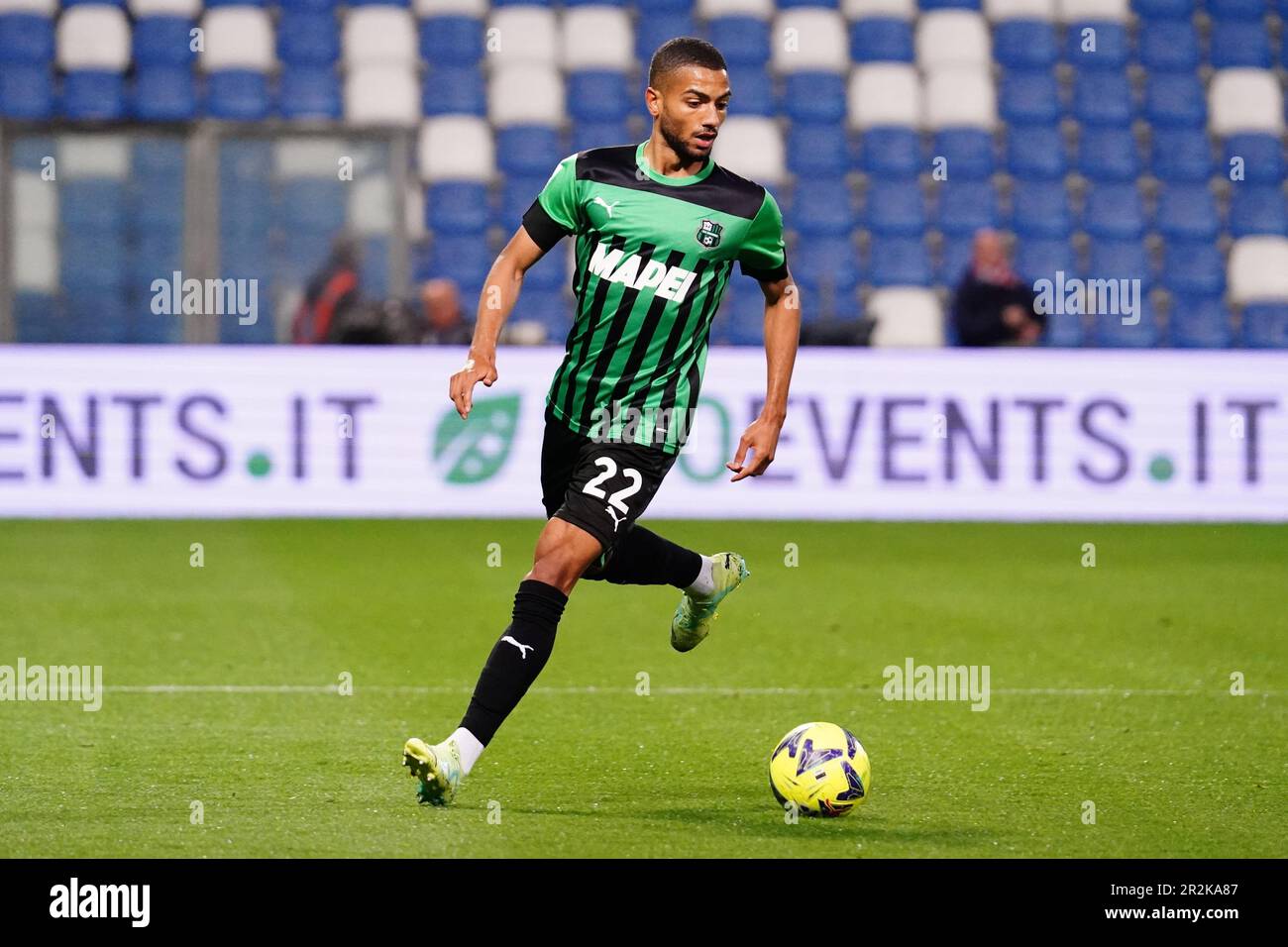 Jeremy Toljan (US Sassuolo Calcio) während der italienischen Meisterschaft ein Fußballspiel zwischen US Sassuolo und AC Monza am 19. Mai 2023 im Mapei-Stadion in Reggio Emilia, Italien - Kredit: Luca Rossini/E-Mage/Alamy Live News Stockfoto