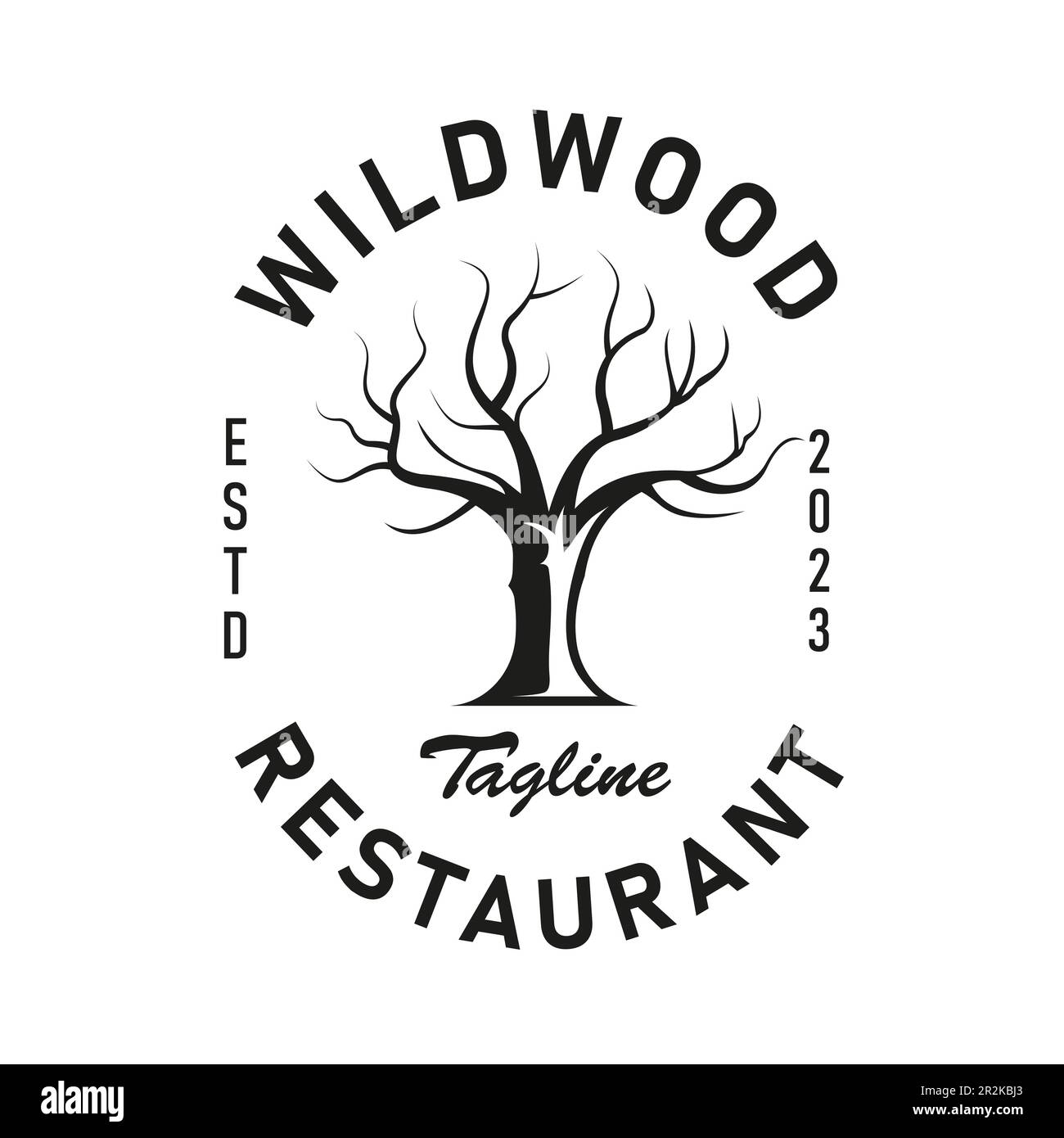 Trockener Baum Blattloses Retro-Logo im Vintage-Stil, inspiriert vom Herbstbaum für das Bar Cafe Restaurant Pub Nightclub-Logo Stock Vektor