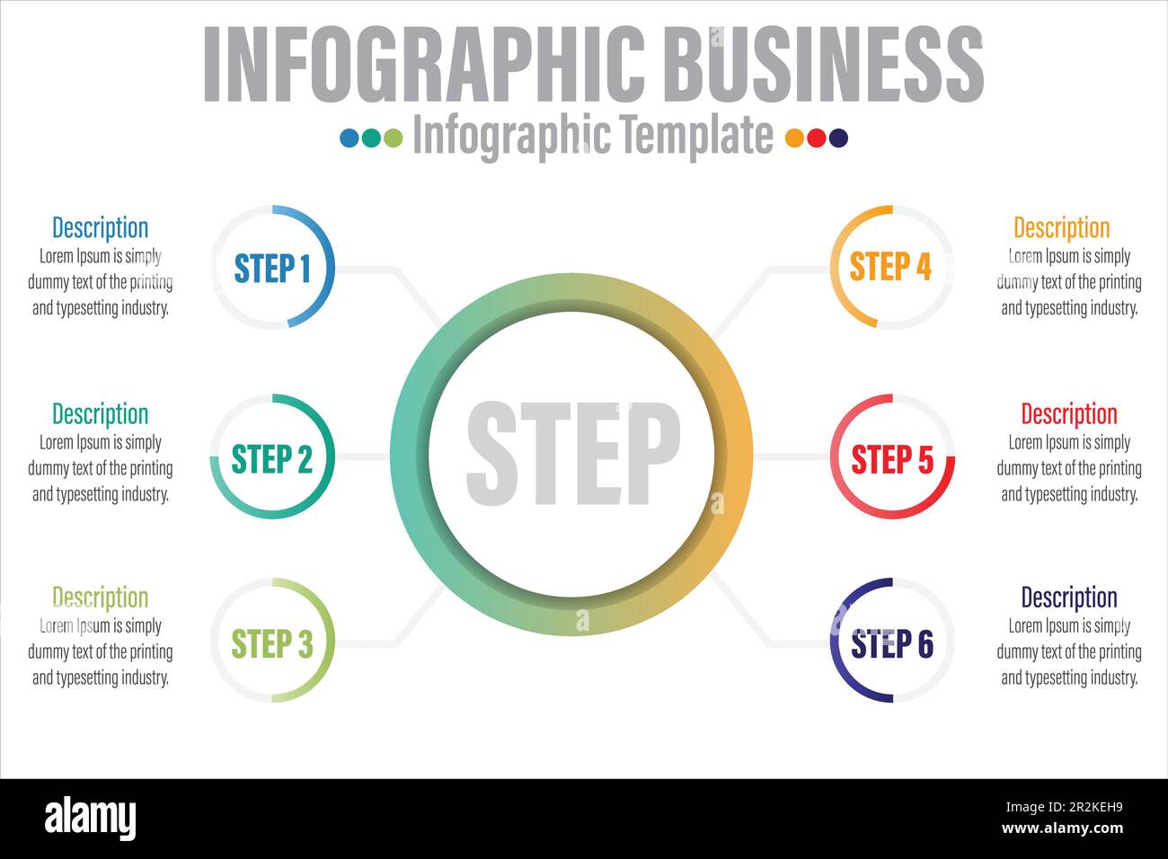 Moderne Circle Timeline Infografiken mit 6 Schritten und sechs Optionen. Diagrammdiagramm mit Projektzeitplan, Präsentationsvektor-Infografik. Stock Vektor
