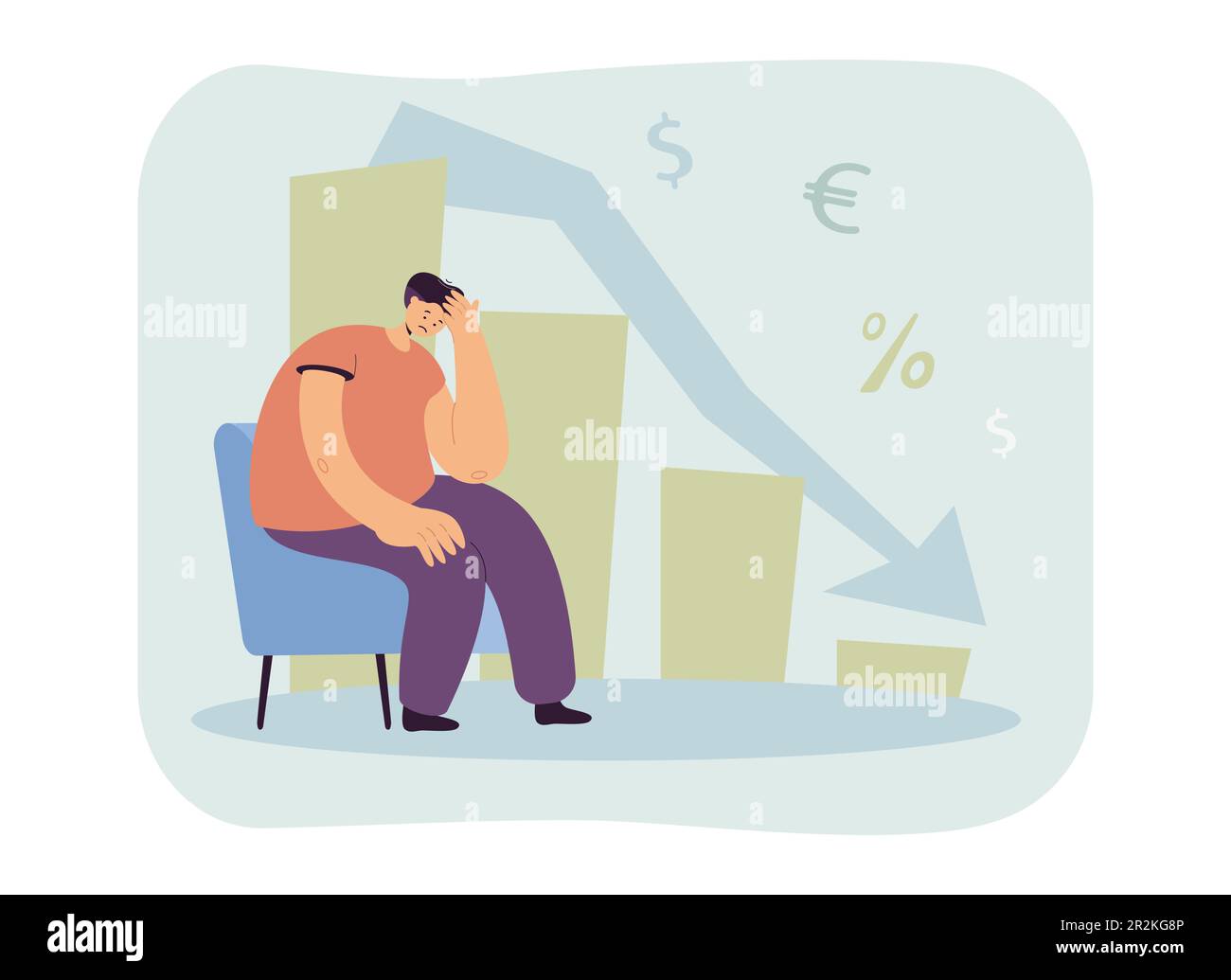 Verärgerter Mann, der über Geldverlust nachdenkt Stock Vektor