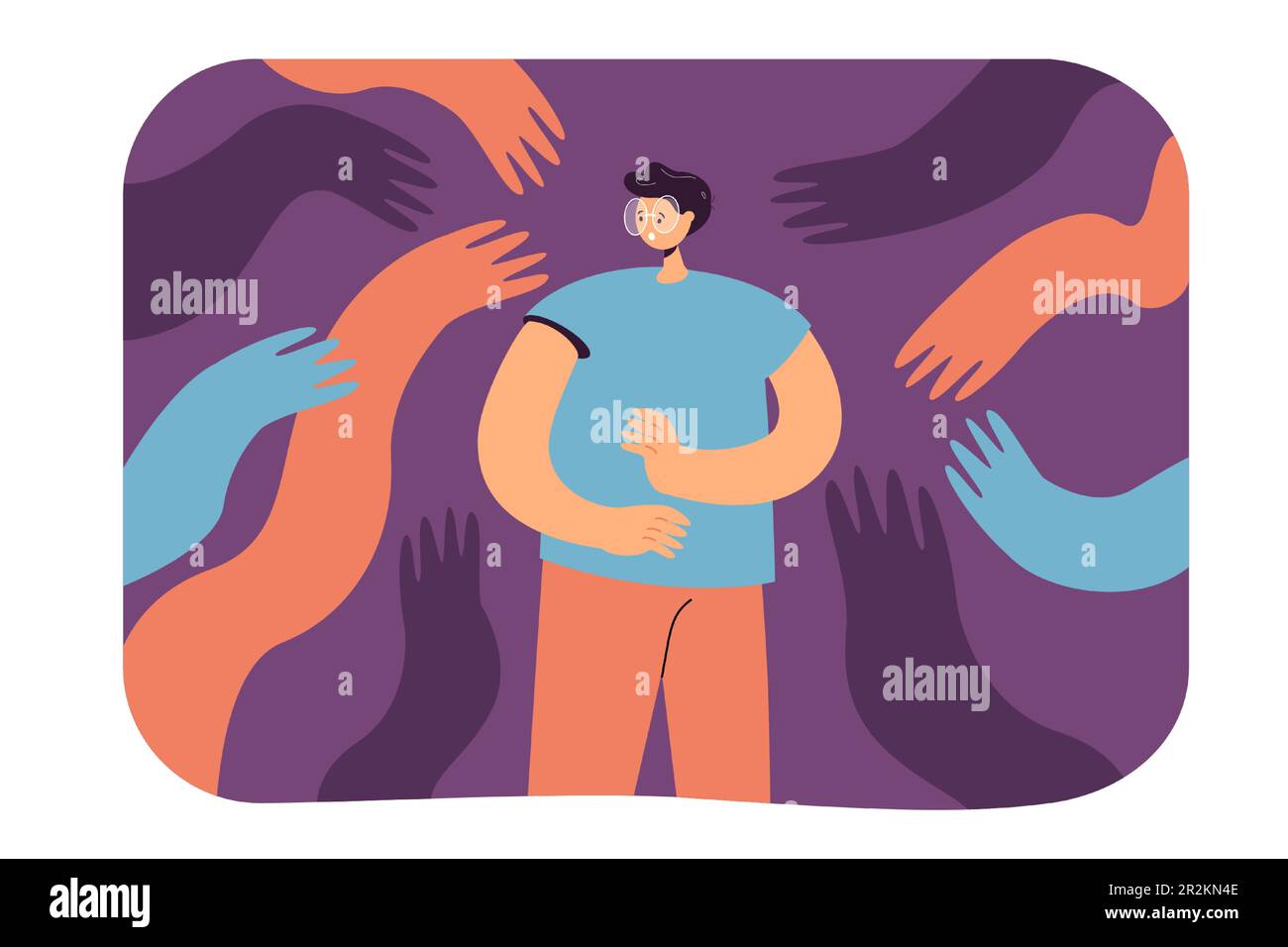 Hände greifen nach einem verängstigten Mann mit Brille Stock Vektor