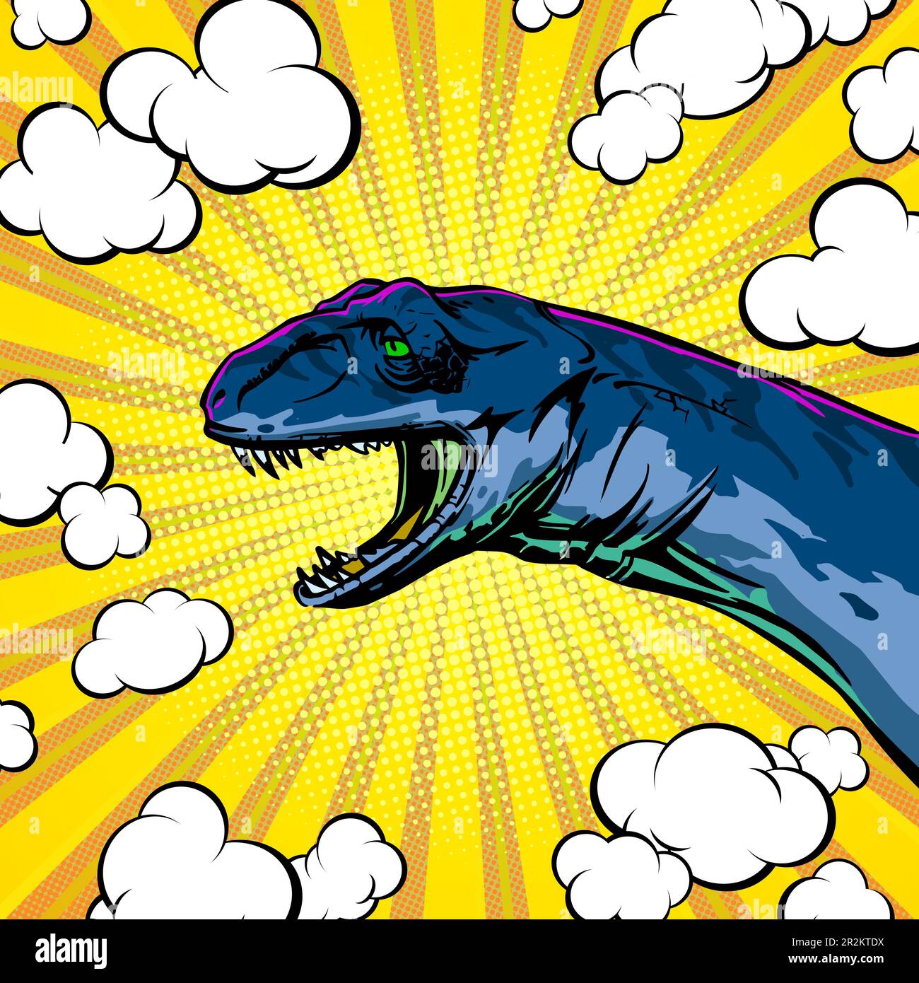 Pop-Art-Dinosaurier-Kopfkonzept für Druck und Design. Vektordarstellung. Stock Vektor