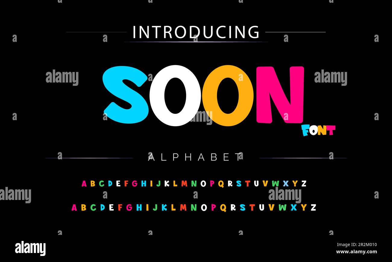 Flippige, farbenfrohe Zeichentrickschrift. Vektoralphabet Stock Vektor