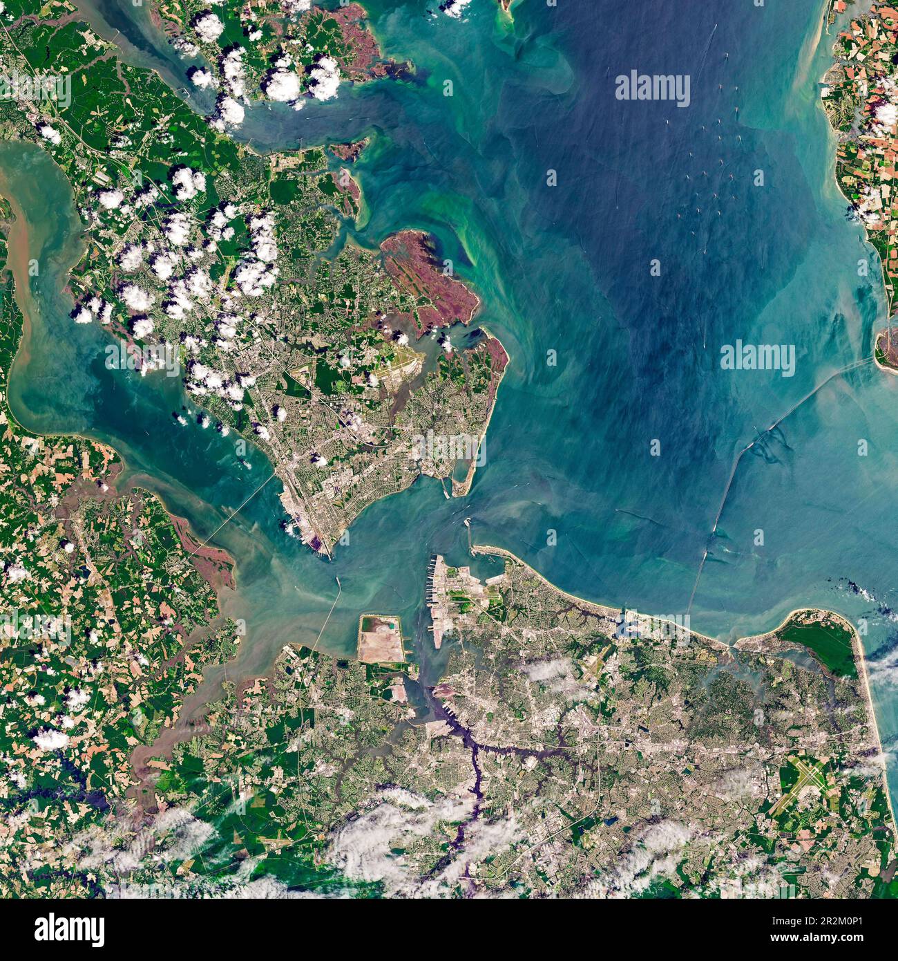 Satellitenansicht von Old Point Comfort, Hampton, Chesapeake Bay, Virginia, USA Stockfoto