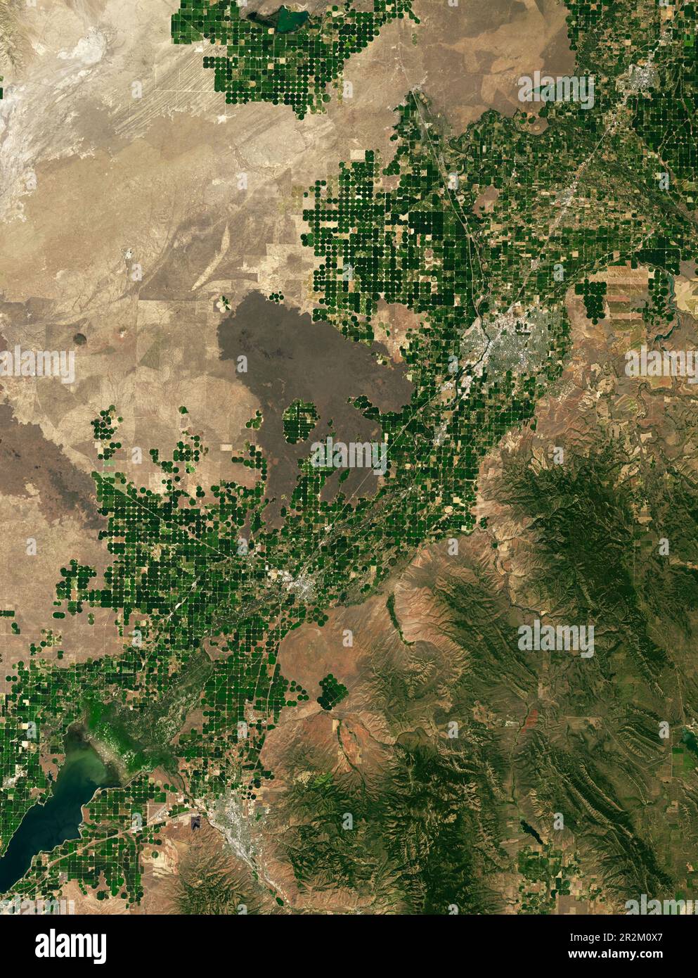 Satellitenansicht landwirtschaftlicher Flächen in Idaho, USA. Stockfoto