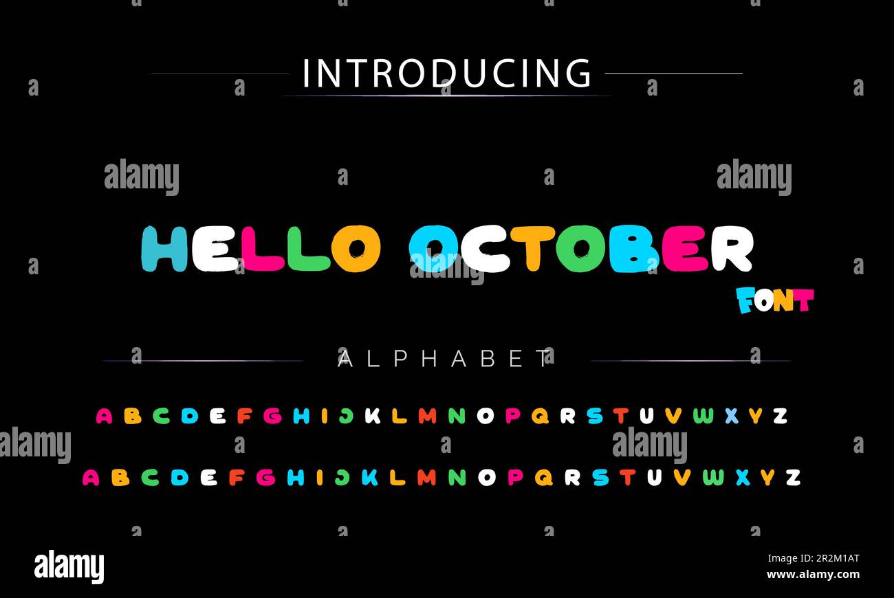 Flippige, farbenfrohe Zeichentrickschrift. Vektoralphabet Stock Vektor