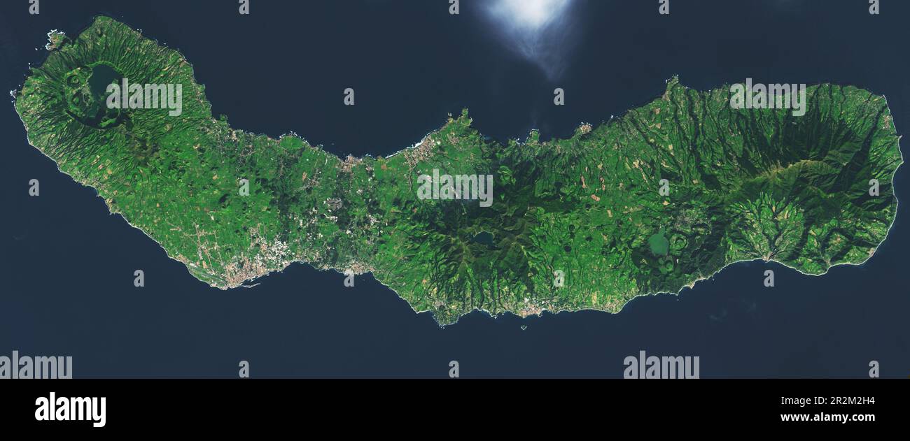 Luftaufnahme der Insel Sao Miguel auf den Azoren Stockfoto