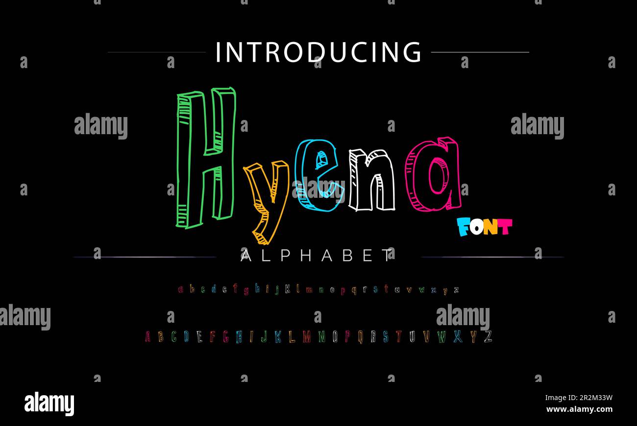 Flippige, farbenfrohe Zeichentrickschrift. Vektoralphabet Stock Vektor