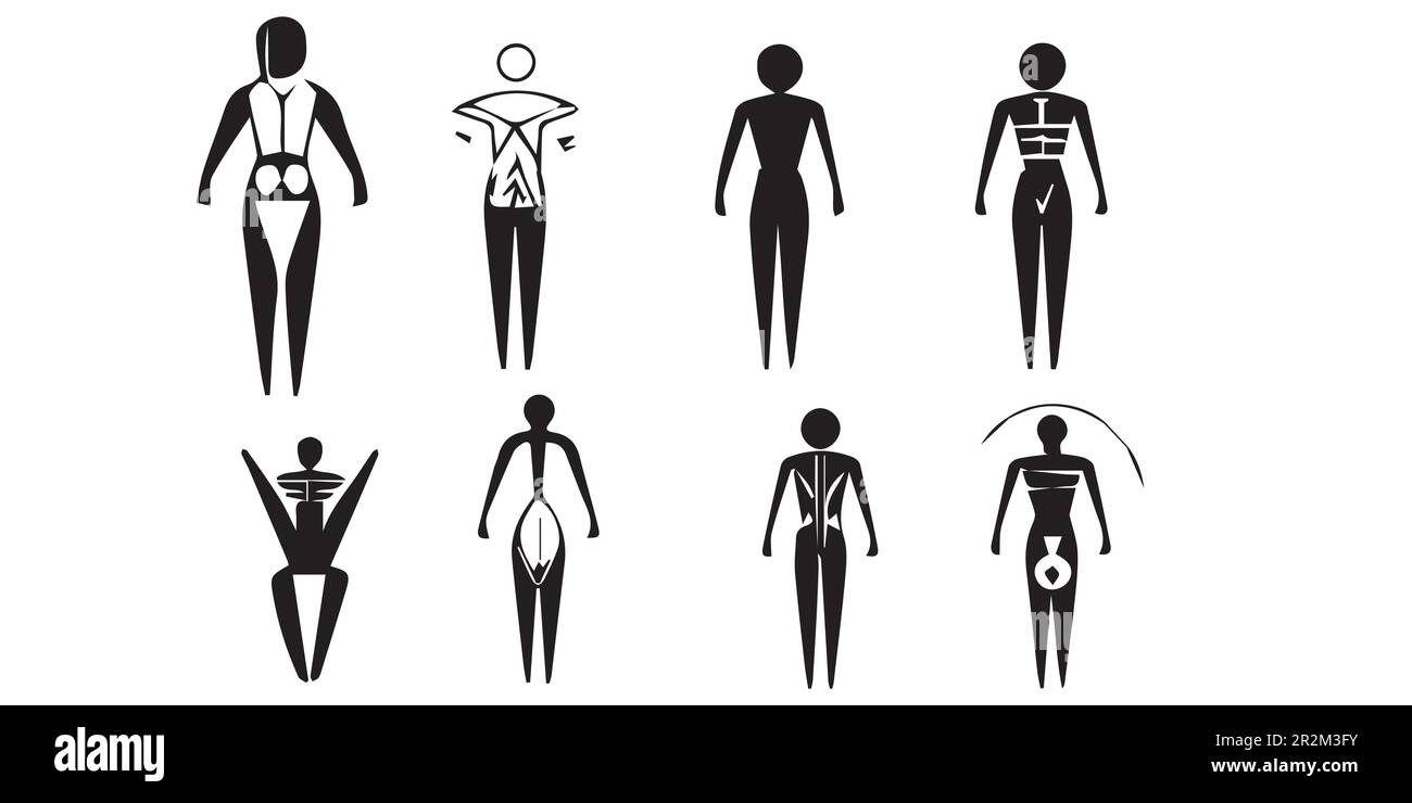 Ein Cartoon einer menschlichen Figur mit verschiedenen Arten von menschlichem Körper. Stock Vektor