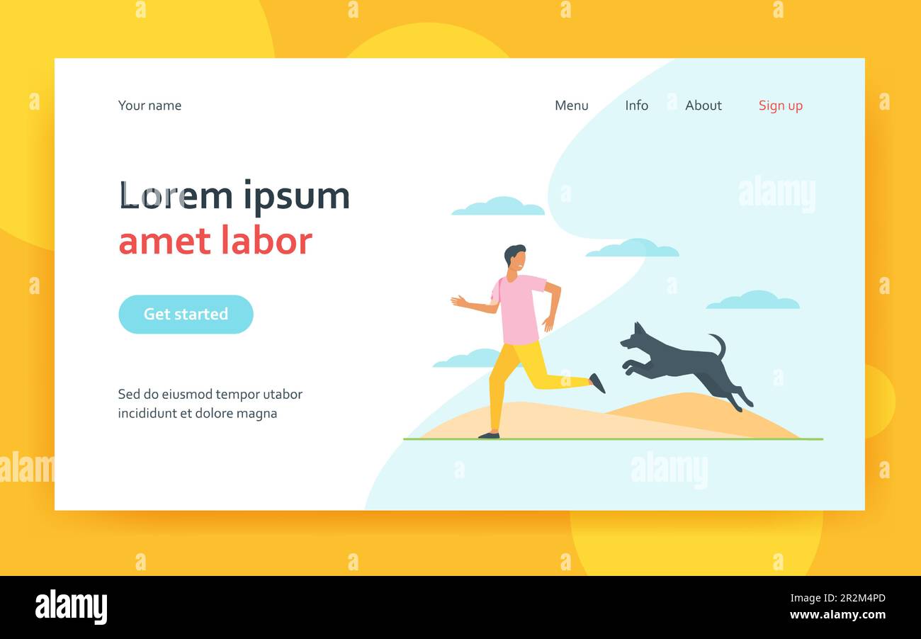 Ein verängstigter Mann, der vor dem Hund wegläuft Stock Vektor