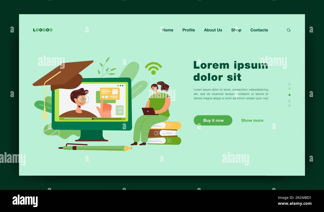 Fröhliche Frau, die im Internet lernt Stock Vektor